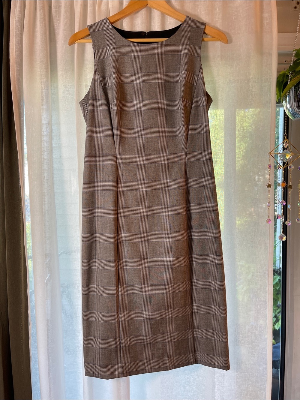 J. Crew Gray Plaid Sleeveless Midi Sheath Dress